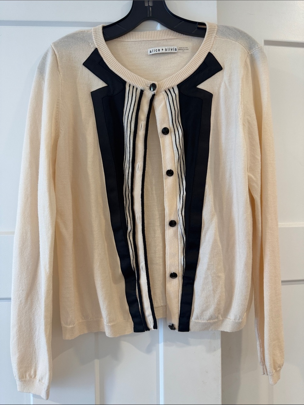 Alice + Olivia Tuxedo Wool Silk Cardigan Sweater, Retails for $396, Size Large
